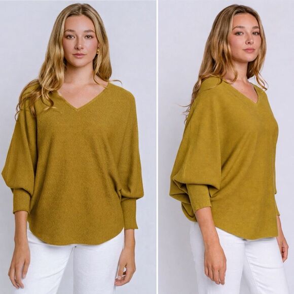 Kerisma Ryu V-Neck Ribbed Pullover Sweater in Retro Olive Size S/M - Picture 12 of 12